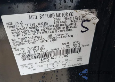 2016 Ford Taurus Limited z USA, uszkodzony, nr VIN 1FAHP2F82GG113902